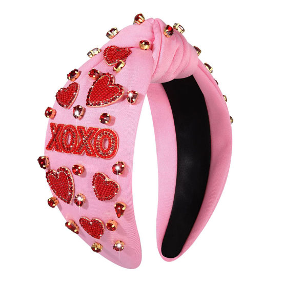 Picture of CEALXHENY Valentine’s Day Headband for Women Rhinestone Heart Headbands Red Pink Crystal Knotted Headband Valentine’s Day Hair Accessories Gifts (XO)