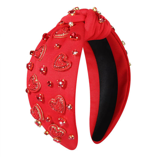 Picture of CEALXHENY Valentine's Day Headband for Women - Red Pink Rhinestone Heart Headbands, Knotted Headband, Valentine's Day Hair Accessories, Gifts (Red Heart C)