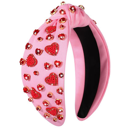 Picture of CEALXHENY Valentine's Day Hairband for Women, Red Pink Rhinestone Heart Headband, Knotted Headband, Valentine's Day Accessories, Gifts (Beaded Heart B, 1 Count Pack of 1)