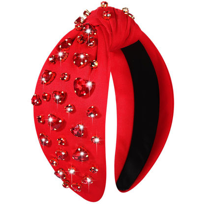 Picture of CEALXHENY Valentine's Day Headband for Women - Red Crystal Heart Knotted Headband, Rhinestone Heart Hair Accessories, Party Favors Gifts (Crsytal Heart B)