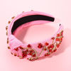 Picture of CEALXHENY Hairband, Valentine's Day Headbands Accessories for Women Hot Pink Beaded Heart Headband Heart Crystal Knotted Headband Jeweled Wide Top Knot Headband Valentine's Day Gifts