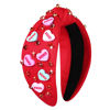 Picture of CEALXHENY Valentine's Day Headband for Women, XOXO Red Pink Beaded Heart Headbands with Rhinestone Crystal Knotted Jeweled Hairband, Valentine's Day Hair Accessories Gifts