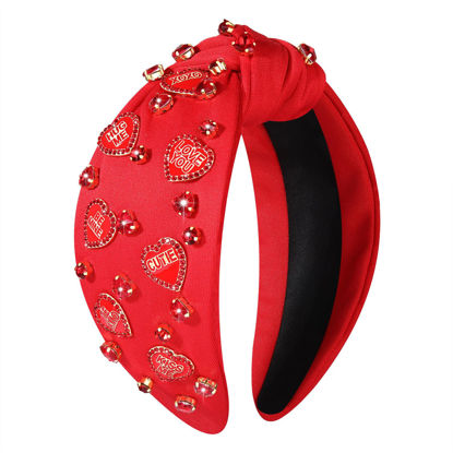 Picture of CEALXHENY Valentine's Day Headband for Women, Red Pink Rhinestone Heart Headbands, Knotted Headband Valentine's Day Hair Accessories Gifts