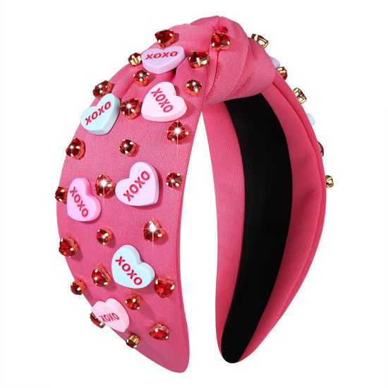 Picture of CEALXHENY Valentine’s Day Headband for Women Rhinestone Heart Headbands Red Pink Crystal Knotted Headband Valentine’s Day Hair Accessories Gifts (XO Pink)