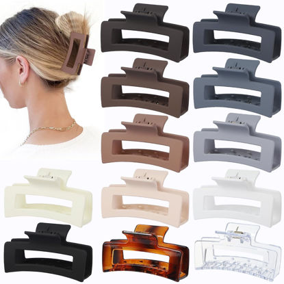 Picture of Sisiaipu 3.5 Inch Hair Clips - 12 Pcs Square Jaw Clips for Thick and Thin Hair, Rectangular Hair Accessories for Women and Girls - Neutral