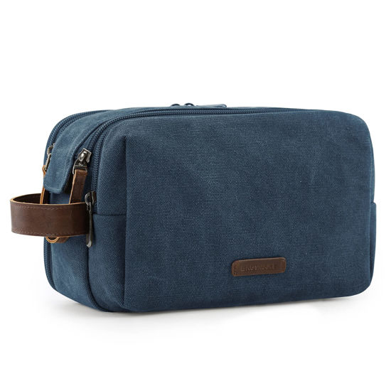 Picture of BAGSMART Toiletry Bag for Men, Canvas Travel Toiletry Organizer Dopp Kit Water-resistant Shaving Bag for Toiletries Accessories,Navy Blue-Medium