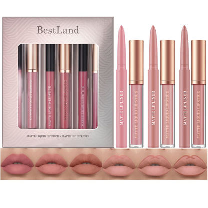 Picture of BestLand 6Pcs Matte Liquid Lipstick + Lip Liner Pens Set, One Step Lips Makeup Kits Pigment Velvety Nude Lip Stain Waterproof Long Wear Lip Gloss Make up Gift Set (Graceful Nudes Collection)