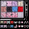 Picture of 3D Nail Charms and Flatback Pearls #1, 600 Pcs 8 Colors Bow + Pink&White Star Heart Moon Cute Charms + 2-6mm White Pearls for Nail Art Design with Nail Charm Glue(UV Needed) and Pickup Tools