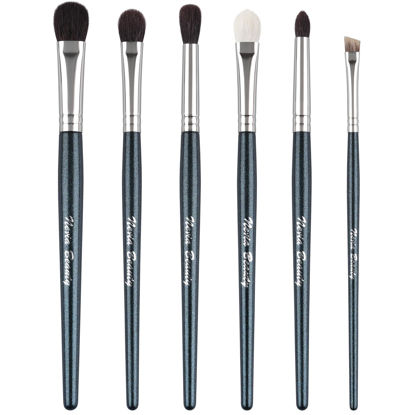 Picture of EVRCHGIEA Natural Goat Hair Eye Makeup Brush Set, 6 Pcs Professional Blending Eyeshadow Makeup Brushes for Concealer Eyebrows Eyeliner, Soft Hairs & Wood Handle… (blue 6pcs)