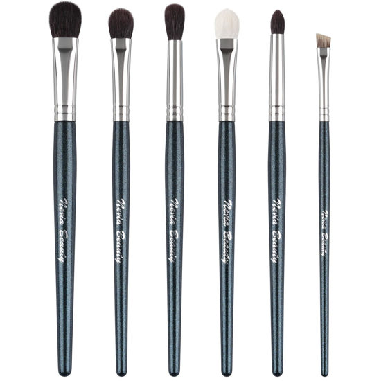 Picture of EVRCHGIEA Natural Goat Hair Eye Makeup Brush Set, 6 Pcs Professional Blending Eyeshadow Makeup Brushes for Concealer Eyebrows Eyeliner, Soft Hairs & Wood Handle… (blue 6pcs)