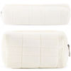 Picture of 2Pcs Makeup Bag for Women Cosmetic Pouch Travel Small Cosmetic Bag Set Cute Plush White Makeup Pouch Purse Portable Travel Makeup Bag Zippered Toiletry Bag Organizer Trendy Makeup Brushes Storage Bag