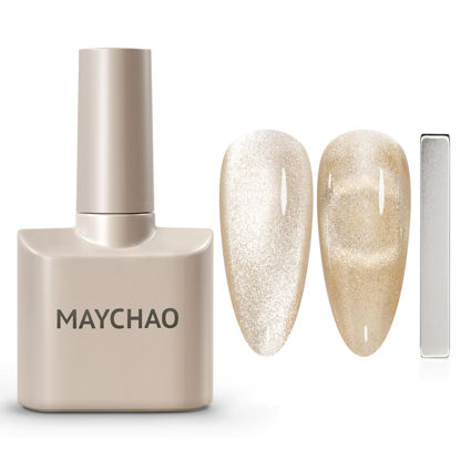 Picture of MAYCHAO 15ML Cat Eye Gel Nail Polish 1Pc Champagne Gold Gel Polish with Magnet Soak off Holographic Magnetic Nail Polish for Nail Art Manicure Salon DIY at Home, 0.5 OZ