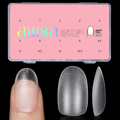 Picture of AILLSA Short Oval Nail Tips 450PCS Matte Full cover Nails Tips Soft Gel Clear No Need Filed Press on False Nail Tips Pre-Shaped for Nail Extension Fake Nail Tips Manicure 15 Sizes
