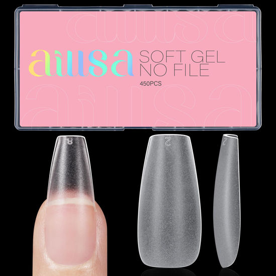 Picture of AILLSA Medium Coffin Nail Tips 450PCS Full cover Double-sided Matte Gel Nail Tips Stronger Nail Tips Adhesion Pre-Shaped Press on Nail Tips for Home DIY Nails Tips Salon 15 Sizes