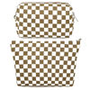 Picture of SOIDRAM 2 Pcs Checkered Makeup Bag Large Cosmetic Bag Toiletry Bag Makeup Pouch Travel Bag Organizer Cute Makeup Brushes Aesthetic Accessories Storage Bag for Women Coffee Brown