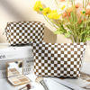 Picture of SOIDRAM 2 Pcs Checkered Makeup Bag Large Cosmetic Bag Toiletry Bag Makeup Pouch Travel Bag Organizer Cute Makeup Brushes Aesthetic Accessories Storage Bag for Women Coffee Brown