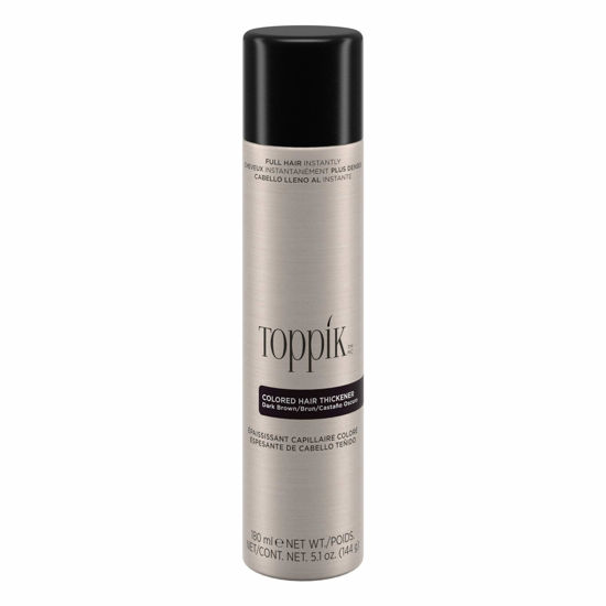 Picture of Toppik Colored Hair Thickener, 5.1 OZ Dark Brown Hair Spray Can for Thinning Hair, Hair Spray for Root Touch Up and Hair Thickening