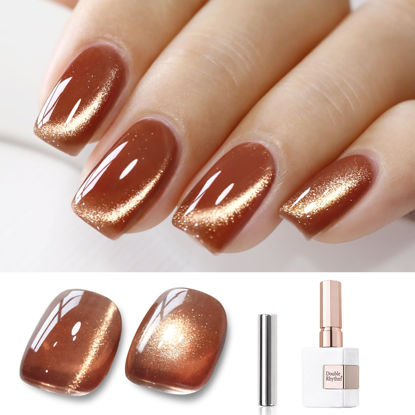 Picture of Double Rhythm 15ML Ice Glass Cat Eye Gel Polish with Magnet Holographic Glitter Shimmer Translucent Sheer Color Salon Soak Off Magnetic Nail at Home (Tea Gold-MC1123)
