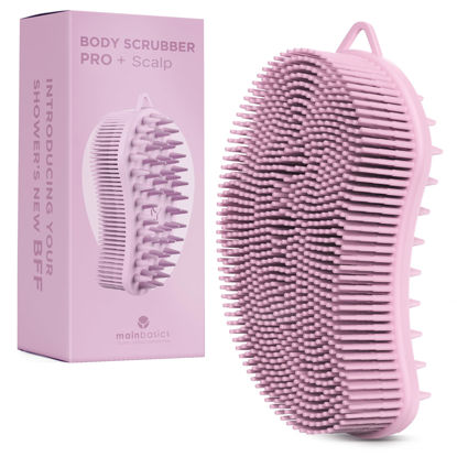 Picture of MainBasics Exfoliating Silicone Body Scrubber Pro 2-in-1 Shower Scrubber for Body, Silicone Loofah and Scalp Massager (Pale Pink, Body + Scalp)