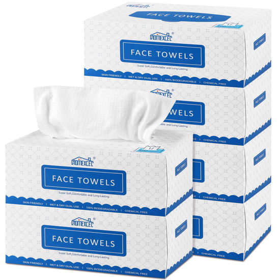 Picture of HOMEXCEL Face Towels, Disposable Face Towelette, Biodegradable Makeup Remover Dry Wipes, Super Soft Clean Facial Towels Wash Cloth for Sensitive Skin,600 Count