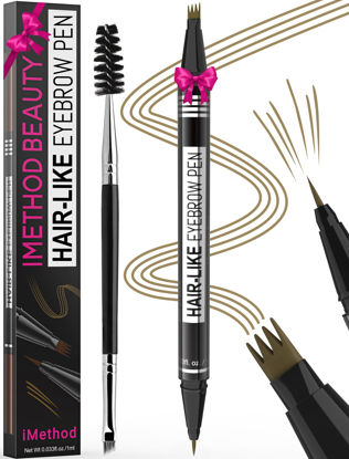 Picture of iMethod Eyebrow Pen - Eyebrow Pencil Magical 2-in-1 Eye Brow Pencils for Women with 4-Fork-Tip & Precise Brush-Tip Create Natural Hair-Like Brows, Last All-Day, Microblading Eyebrow Pen, Light Brown