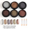Picture of Chrome Nail Powder Set - 6 Colors Rose Gold Bronze Black Chrome Nail Powder, Mirror Effect for Nails, Metallic Rubbing Dust Chameleon Glitter Pigment Flakes, Manicure Salon Supplies