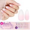 Picture of Beetles French Tip Press On Nails, 16 Sizes 224 Pcs Pink Gradient ExtraShort Almond Press On Nails 4 In 1 Gel Nail Tips Pre-Applied Primer Base Soak Off Uv Nail Extension Valentines Gift for Women