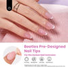 Picture of Beetles French Tips Press on Nails: Short Almond 16 Sizes Gel Nail Tips, Pink Press ons Pre-applied Primer Glue on Nail Tips, No Need to File DIY Nails Art Design Valentine's Day Gifts for Women