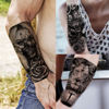 Picture of TASROI 61 Sheets Realistic Skull Tiger Wolf Lion Temporary Tattoos For Women Men Arm Sleeve, 3D Halloween Temp Tattoos Adults Compass Black Rose Flower, Bulk Fake Tattoos That Look Real And Last Long