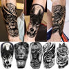 Picture of TASROI 61 Sheets Realistic Skull Tiger Wolf Lion Temporary Tattoos For Women Men Arm Sleeve, 3D Halloween Temp Tattoos Adults Compass Black Rose Flower, Bulk Fake Tattoos That Look Real And Last Long