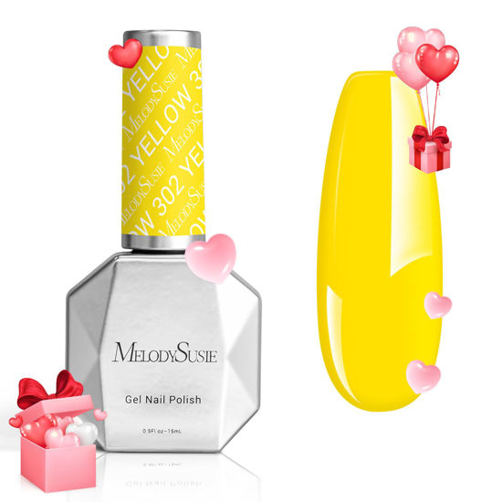 Picture of MelodySusie Thick Yellow Gel Nail Polish,0.5fl oz Neon Almond Yellow Nails Soak Off UV LED Bright Yellow Gel Polish Gift for Women Nail Art Manicure Salon DIY Nail Design Decoration at Home-302
