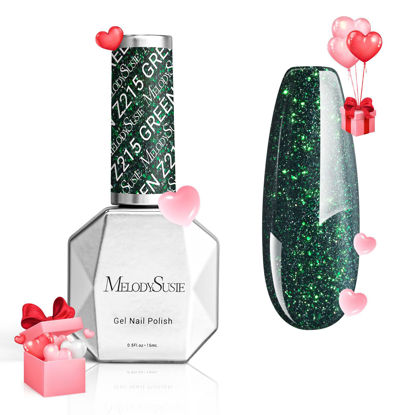Picture of MelodySusie Green Glitter Gel Nail Polish,Sparkle Green 0.5 Fl Oz Soak Off UV LED Christmas Green Glitter Gel Polish Gift for Women Nail Art Manicure Salon DIY Nail Design Decoration at Home-z215