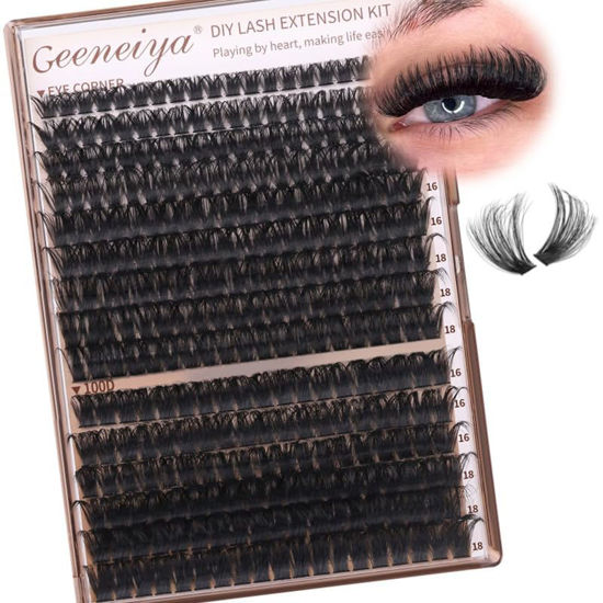 Picture of Geeneiya Volume Lash Clusters Eyelash Clusters DIY Lash Extension D Curl Eyelash Extensions,10-14mm Eye Corner Individual Eyelashes and 16-18MM Cluster Lashes