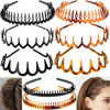 Picture of ULTIMUTE 8 PCS Fashion Effortless Plastic Headbands with Teeth Comb Black Skinny Headbands No Slip Hair Accessories Bands for Women Men Teen Girls, Leopard&Bright Black