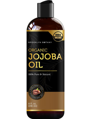 Picture of Brooklyn Botany USDA Organic Cold-Pressed Jojoba Oil for Skin, Hair and Face - 100% Pure and Natural Body Oil and Hair Oil - Carrier Oil for Essential Oils, Aromatherapy and Massage Oil - 8 fl Oz