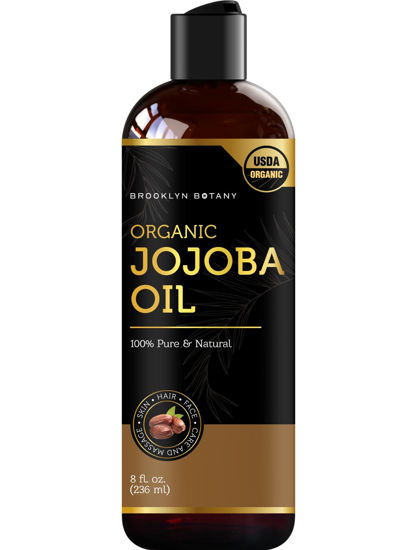 Picture of Brooklyn Botany USDA Organic Cold-Pressed Jojoba Oil for Skin, Hair and Face - 100% Pure and Natural Body Oil and Hair Oil - Carrier Oil for Essential Oils, Aromatherapy and Massage Oil - 8 fl Oz