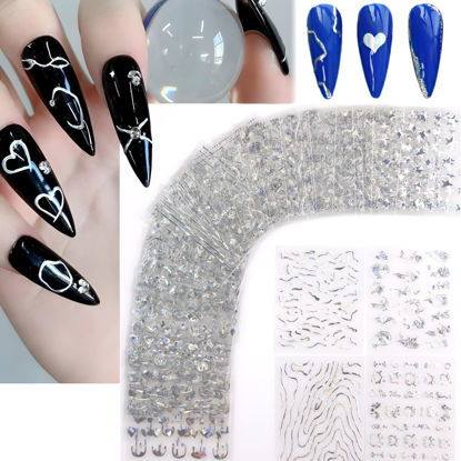 Picture of 30 Sheets Silver Nail Art Stickers 3D Self-Adhesive Line Nail Decals for Acrylic Nails Lace Leaf Flower Nail Supplies for Nail Art Glitter DIY Design Nail Stickers for Women