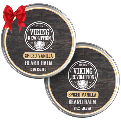 Picture of Viking Revolution Spiced Vanilla Beard Balm - Beard Butter with Argan Oil, Beard Softener for Men with Jojoba Oil - Beard Moisturizer for Men with Beeswax - Beard Wax for Men (2oz, 2 Pack)