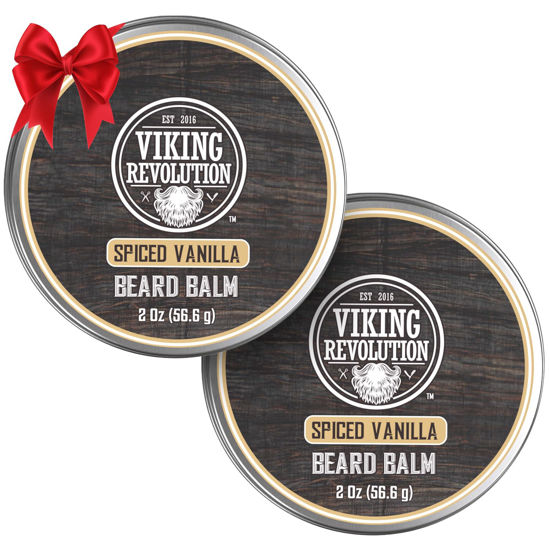 Picture of Viking Revolution Spiced Vanilla Beard Balm - Beard Butter with Argan Oil, Beard Softener for Men with Jojoba Oil - Beard Moisturizer for Men with Beeswax - Beard Wax for Men (2oz, 2 Pack)