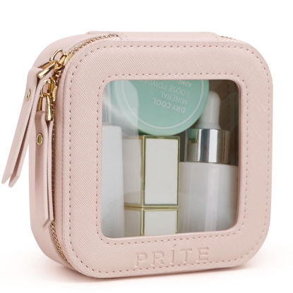 Picture of Prite Small Makeup Bag for Women Portable Clear Makeup Bag Cute Mini Waterproof Travel Cosmetic Bag with Gold Zipper for Car Essentials(Pearlescent Pink)