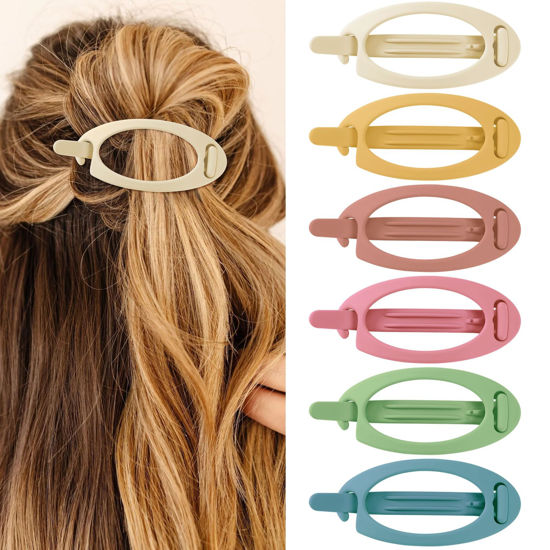 Picture of French Concord Hair Clips Claw - 6Pcs Side Slid Flat Hair Clips for Volume Strong Hold No Slip Grip Hair Claw Clips for Women Girls Thick Thin Hair (Matte Bright Oval(Medium,3.35 inches, 4.7 inches))