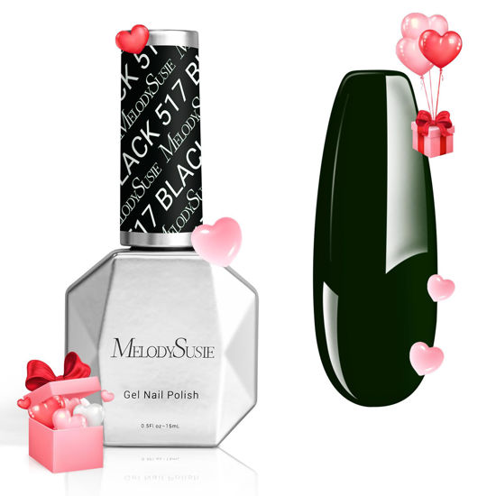 Picture of MelodySusie Thick Black Gel Nail Polish, 0.5fl oz Dark Green Gel Nail Polish Soak Off UV LED Blackish Green Gel Polish Gift for Women Nail Art Manicure Salon DIY Nail Design Decoration at Home-517
