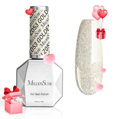 Picture of MelodySusie White Glitter Gel Polish, 15ml Translucent Jelly Glitter White Nail Polish Sparkle Gel Color Z053, Soak Off UV LED Nail Lamp Nail Art Starter Manicure DIY at Home 0.5 Fl Oz
