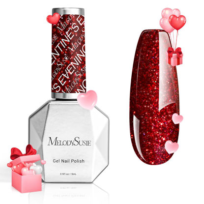 Picture of MelodySusie Christmas Red Glitter Gel Nail Polish,0.5fl oz Red Soak Off UV LED Sparkle Shiny Red Gel Polish Christmas Gift for Women Nail Art Manicure Salon DIY Nail Design Decoration at Home-z021