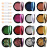Picture of Chrome Nail Powder Set 14 Colors Pink Blue Silver Metallic Effect Mirror Powder for Nails With Brushes Holographic Pigment Chameleon Flakes for Nails Gold Leaf Decoration Nail Supplies