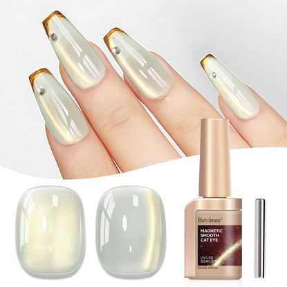 Picture of Bevimee Cat Eye Nail Polish Gel Glass Jelly Magnetic Gel Polish Smoothie Glitter Gloss Shine Holographic Celadon Color Velvet UV Gel Polish For Nail Art Manicure DIY At Home 12ml