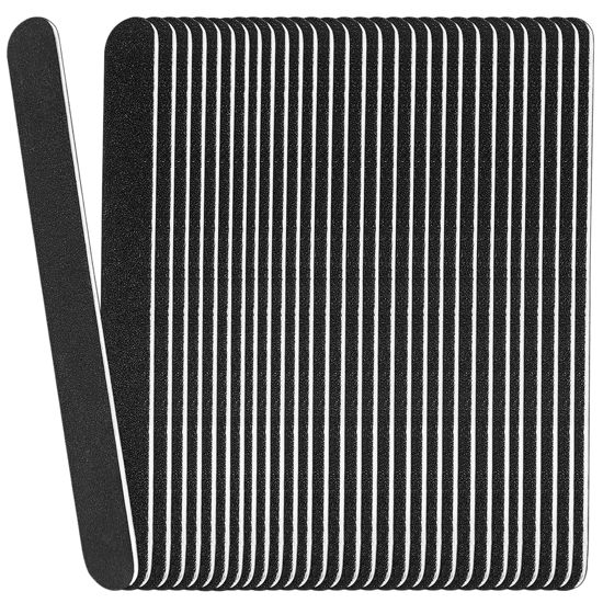 Picture of Emery Board Nail Files (24 Pack), 100/180 Grit Wooden Nail File for Natural Nails, 7 Inches Emory Filers Manicure Tool Set Disposable Nail File for Home Salon Black