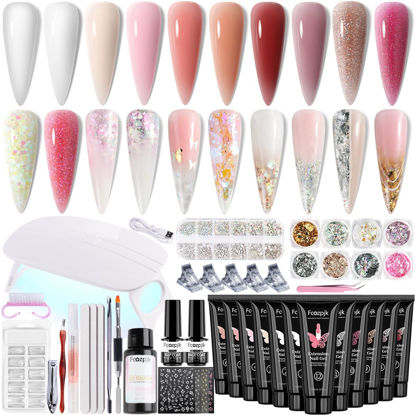 Picture of Fcozpjk Poly Gel Nail Kit with UV Light, 12 Colors Builder Gel Nail Extension Kit for Beginners with Everything, Dual Nail Forms Slip Solution Chunky Glitter Poly Gel Nail Art Design Starter Kit
