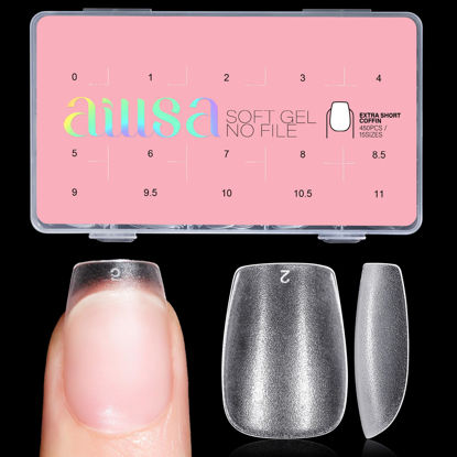 Picture of AILLSA Extra Short Coffin Nail Tips 450PCS Full Cover Soft Gel Clear Nail Tips Double-sided Matte Pre-Shaped Press on False Nail Tips for Nail Extension Fake Nails Manicure 15 Sizes