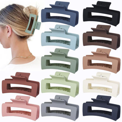 Picture of Sisiaipu Hair Accessories - 12 Pcs 3.5 Inch Square Rectangle Jaw Clips for Women and Girls, Multicolor, Thick and Thin Hair